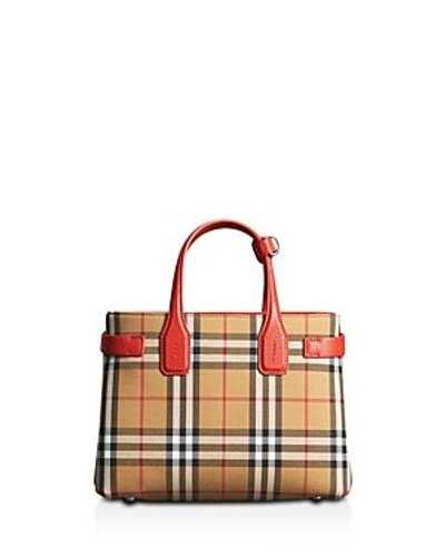 Shop Burberry Small Banner Tote In Bright Red/vintage Check