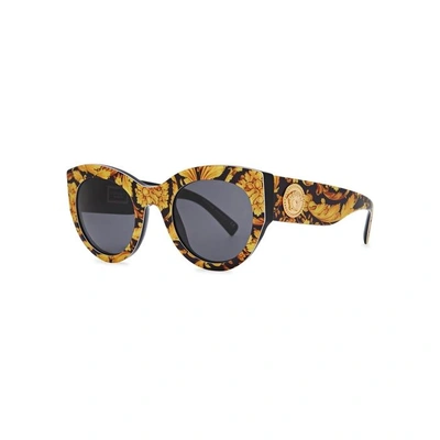 Shop Versace Baroque-print Round-frame Sunglasses In Yellow