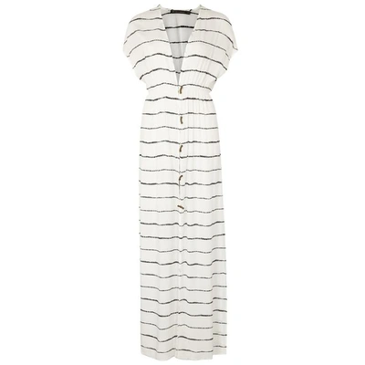 Shop V I X Paula Hermanny Lee Fuji Striped Voile Maxi Dress In White And Black