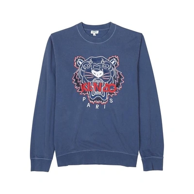 Shop Kenzo Tiger-embroidered Cotton Sweatshirt In Navy