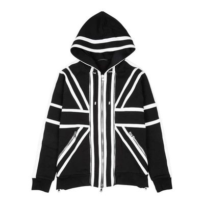 Shop Balmain Monochrome Hooded Cotton Sweatshirt In Black And White