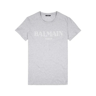 Shop Balmain Grey Logo-print Cotton T-shirt