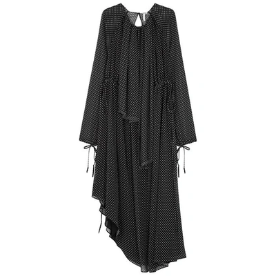 Shop Loewe Polka-dot Crepe De Chine Midi Dress In Black And White