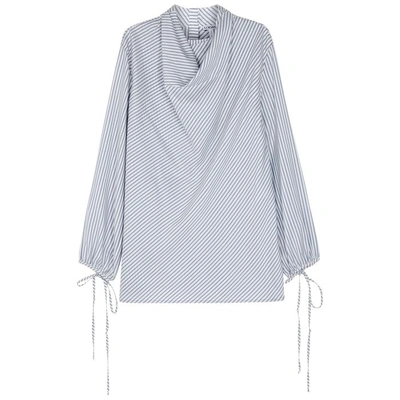 Shop Loewe Blue And White Striped Silk Top