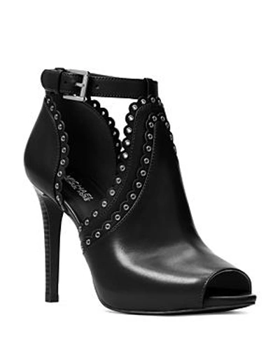 Shop Michael Michael Kors Women's Jesse Leather Peep-toe Booties In Black