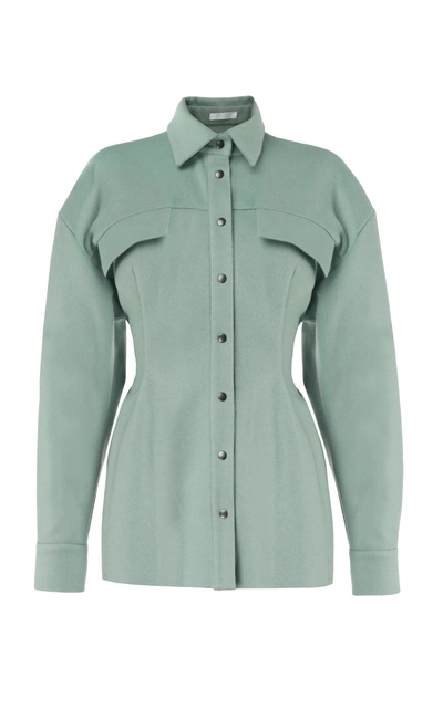 Shop Lake Studio Wool Button Up Shirt In Green