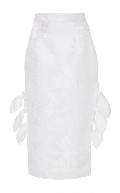 Shop Markarian Side Bow Pencil Skirt In White