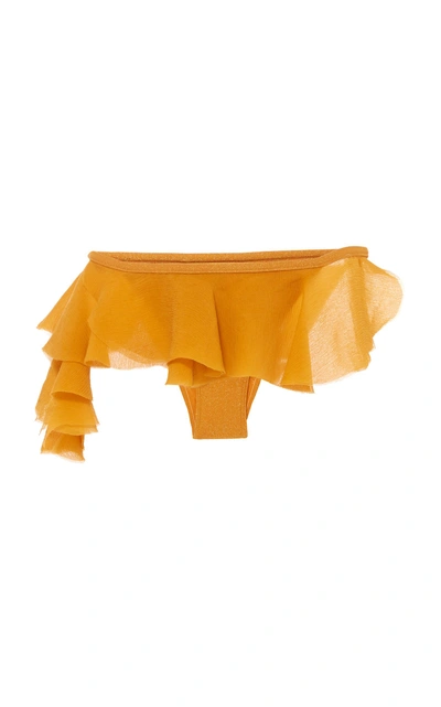 Shop Água De Coco String Ruffle Bikini Bottom In Yellow