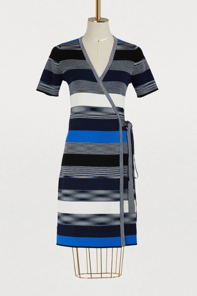 Shop Diane Von Furstenberg Short Striped Wrap Dress In Oxford Multi