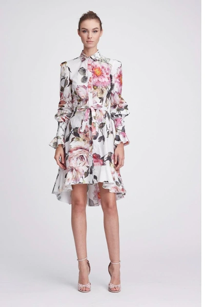 Shop Marchesa Couture Floral Long Sleeve Cotton Shirt Dress In Floral Print
