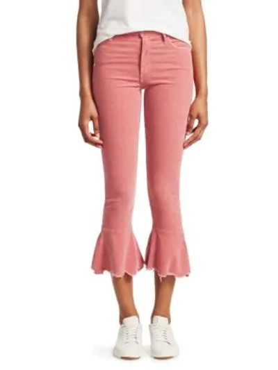 Shop Mother Cha Cha Corduroy Ruffle-hem Pants In Pink