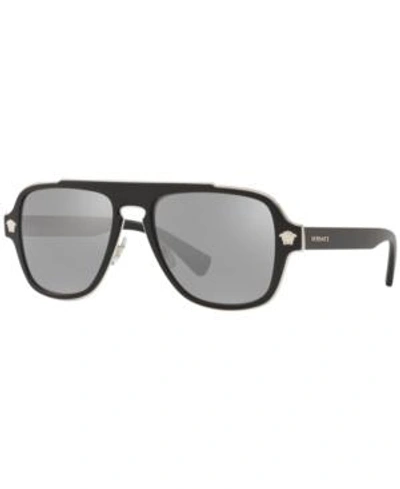 Shop Versace Sunglasses, Ve2199 56 In Matte Black / Light Grey Mirror Silver