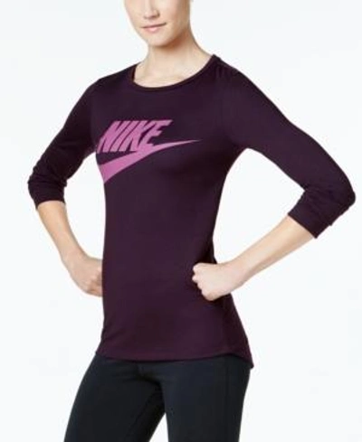 Shop Nike Sportswear Essential Long-sleeve Top In Port Wine/tea Berry