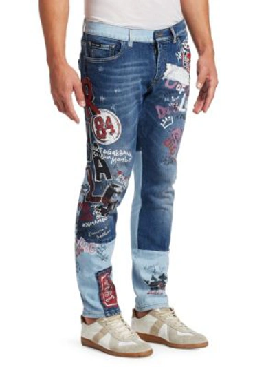 Shop Dolce & Gabbana Multi-patch Embroidered Jeans In Blue
