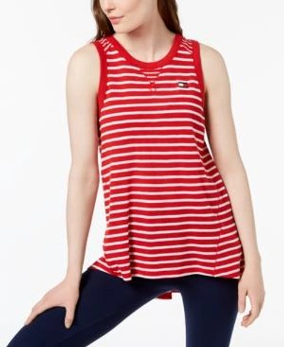 Shop Tommy Hilfiger Striped High-low Tank Top, Created For Macy's In Scarlet/white