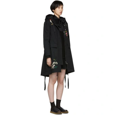 Shop Red Valentino Black Floral Anorak Coat In 0n0 Black