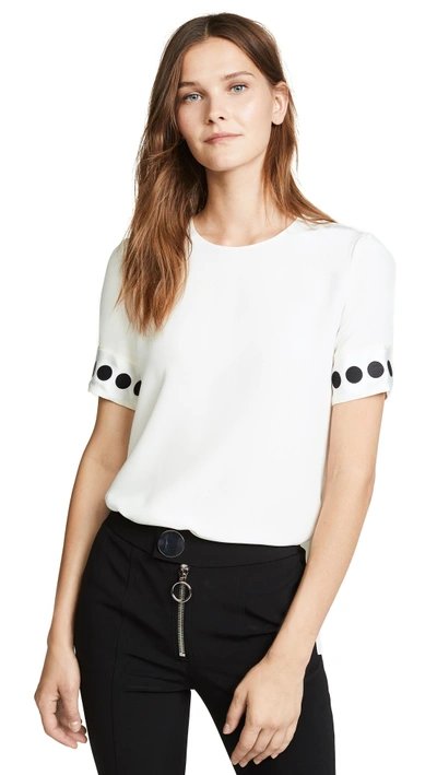 Shop Adam Lippes T-shirt With Ribbon Cuffs In Ivory/black