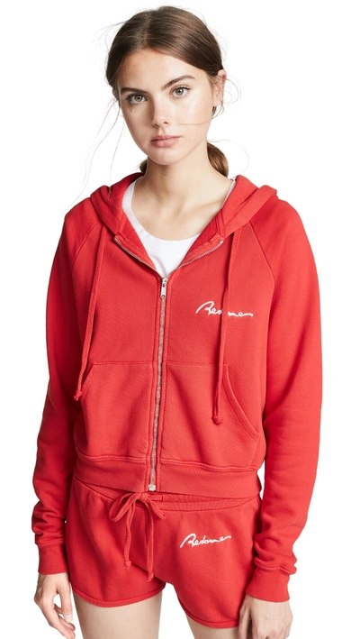 Shop Re/done Zip Hoodie With Chain Stitch In Red