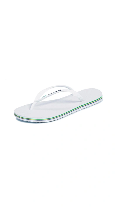 Shop Havaianas Slim Brazil Flip Flops In White