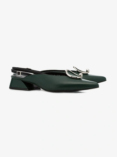 Shop Yuul Yie Green Pearl And Buckle 30 Leather Slingback Pumps