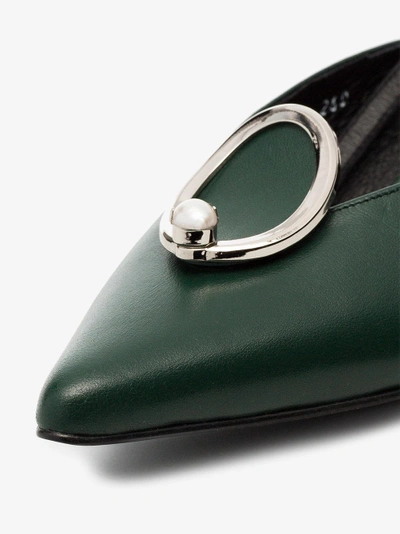 Shop Yuul Yie Green Pearl And Buckle 30 Leather Slingback Pumps