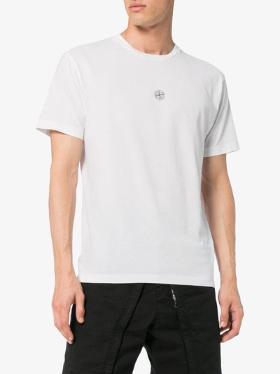 Shop Stone Island Large Rear Logo Print Cotton T Shirt In White