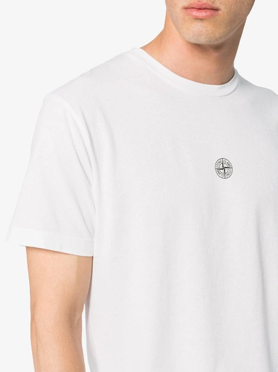 Shop Stone Island Large Rear Logo Print Cotton T Shirt In White
