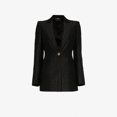 Shop Versace Silk Jacquard Mock Croc Blazer In Black