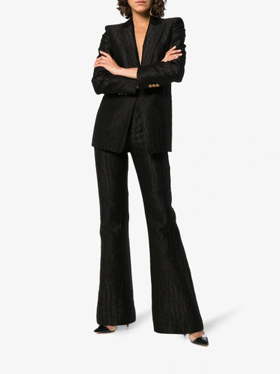 Shop Versace Silk Jacquard Mock Croc Blazer In Black