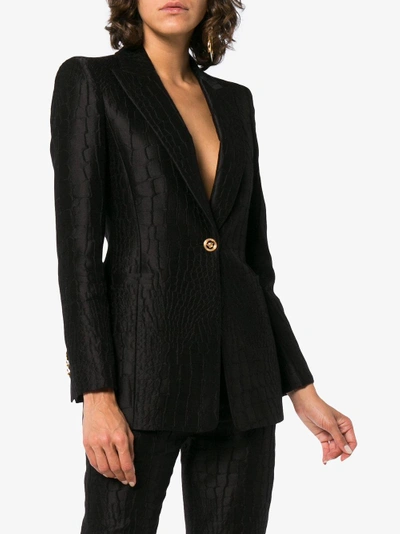 Shop Versace Silk Jacquard Mock Croc Blazer In Black