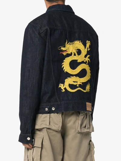 Shop Kenzo Dragon Embroidered Back Denim Jacket In Blue