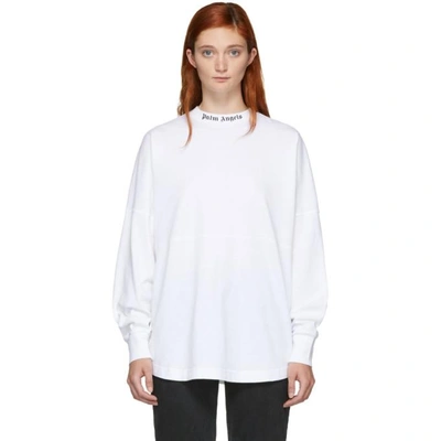 Shop Palm Angels White Oversized Logo T-shirt In 0110 White