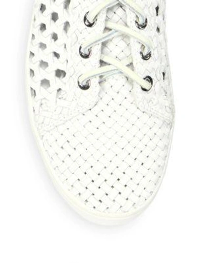 Shop Michael Kors Violet Woven Leather Lace-up Trainers In Optic White