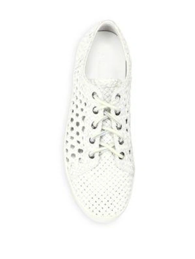 Shop Michael Kors Violet Woven Leather Lace-up Sneakers In Optic White