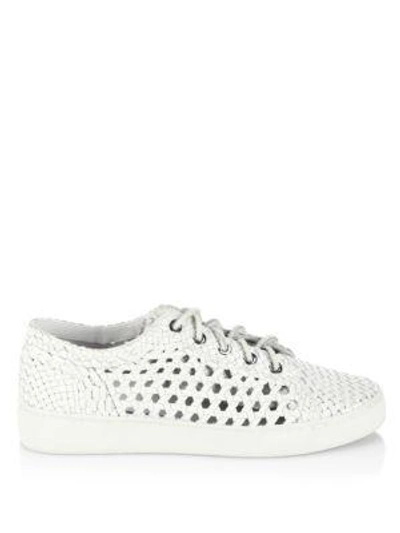 Shop Michael Kors Violet Woven Leather Lace-up Trainers In Optic White