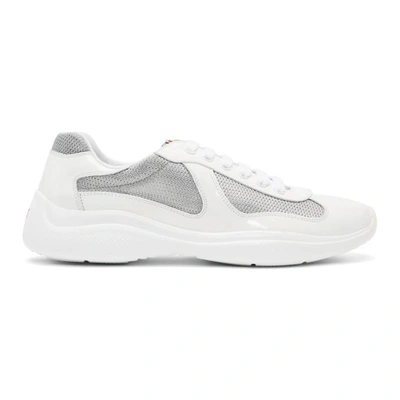 Shop Prada White Patent And Mesh Sneakers In F0j36