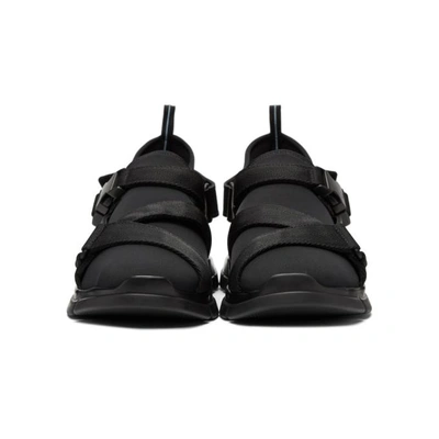 Shop Prada Black Buckled Neoprene Sneakers