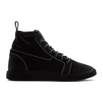 Shop Giuseppe Zanotti Black Velvet Gruber Sock Sneakers