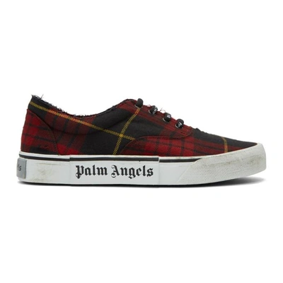Shop Palm Angels Red Tartan Distressed Sneakers In 2000 Red