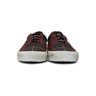 Shop Palm Angels Red Tartan Distressed Sneakers In 2000 Red