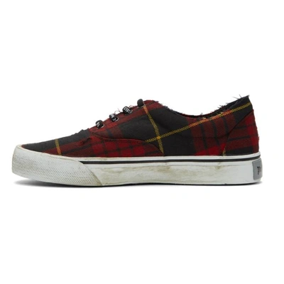Shop Palm Angels Red Tartan Distressed Sneakers In 2000 Red