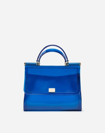 Shop Dolce & Gabbana Large Sicily Bag In Semi-transparent Rubber In Blue