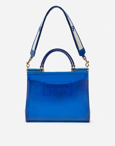 Shop Dolce & Gabbana Large Sicily Bag In Semi-transparent Rubber In Blue