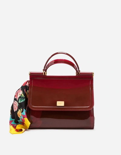 Shop Dolce & Gabbana Large Sicily Bag In Semi-transparent Rubber In Burgundy