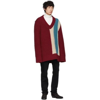 Shop Calvin Klein 205w39nyc Burgundy Striped V-neck Sweater