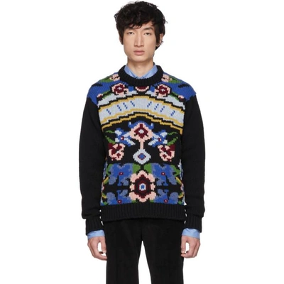 Shop Prada Black Floral Crewneck Sweater In F0002