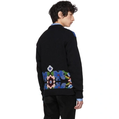 Shop Prada Black Floral Crewneck Sweater In F0002