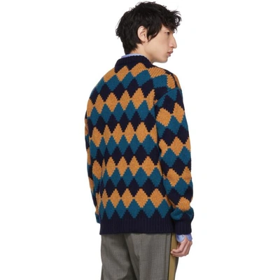 Shop Prada Blue And Brown Crewneck Sweater