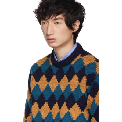 Shop Prada Blue And Brown Crewneck Sweater