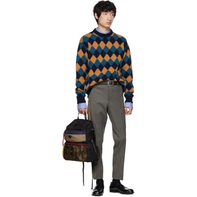 Shop Prada Blue And Brown Crewneck Sweater